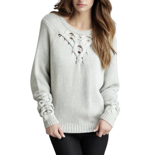 BCBGMAXAZRIA Chunky Sweater Sz.L Gray Knit Cashmere Blend Boho Coastal 90s 80s - 第 1/10 張圖片