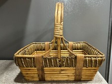 Vintage Wicker Basket w/Handle 2 Tone Brown Rectangle 12  Wx9.5  Lx11  H Sturdy VGC