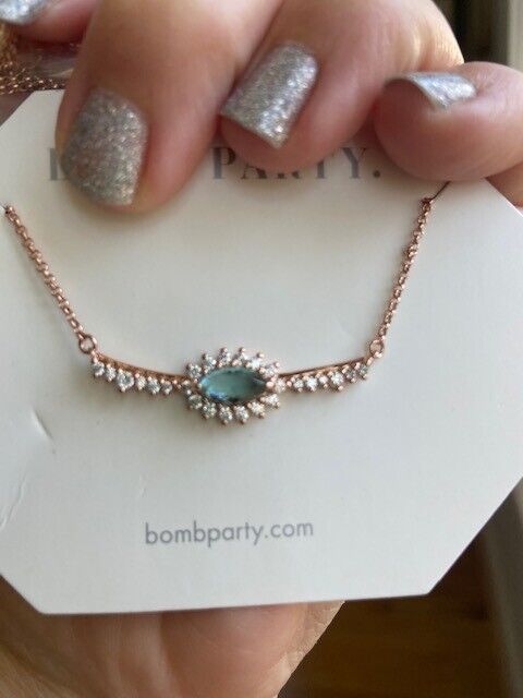 Ring Bomb Party Necklace March RBP4908 The Sutton Aquamarine Rose Gold  Extender