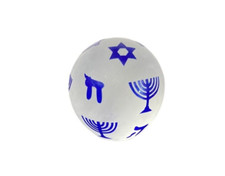 Steven Correia Frosted Glass Chanukah Paperweight Menorah Blue Signed Star