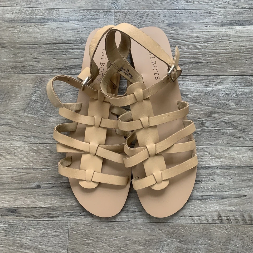 Sandalias Talbots de cuero con tiras con hebilla de gladiador beige talla 9M para mujer Foto 2 de 4