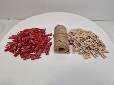 Lot Mini Clothes Pins, 120 Red/95 White 1" , w/Jute Twine For Photos/Decor, C3i
