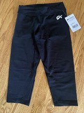 New GK Elite CROP LEGGINGS Gymnastics BLACK Leotard PANTS Tights Adult Small