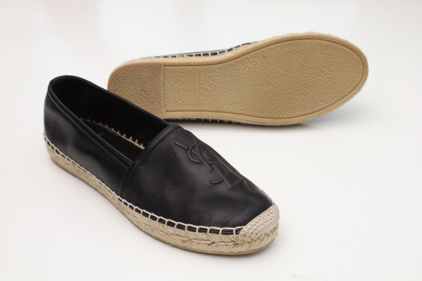 Yves Saint Laurent YSL slip on in pelle nera espadrilla taglia 7 (EU 37)