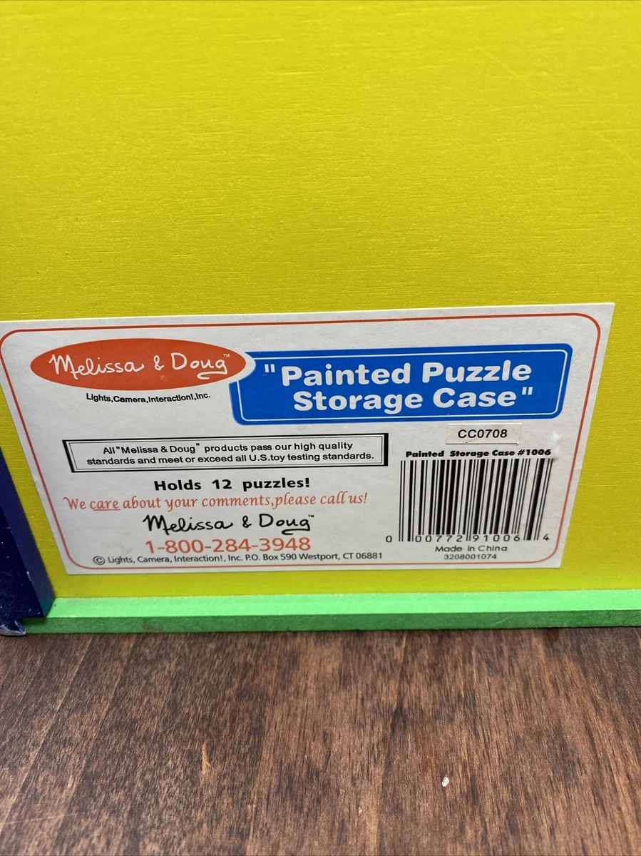 Melissa & Doug Painted Colored Puzzle Storage Case Holds 12 Puzzles Solid  Wood