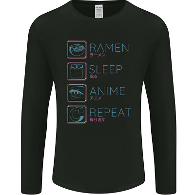 Eat Sleep Anime Repeat Design 3 Herren Langarm Maglietta