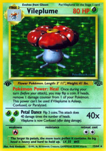 Heavily Played Vileplume -  15/64 - Holo Rare - 1st Edition Pokemon Jungle