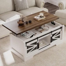 47 inch Farmhouse Lift Top Coffee Table with Storage & Sliding Groove Barn