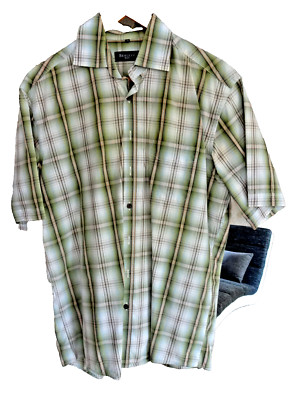 Men's shirt shirt short sleeve by Bexleys Man in 39 40 green beige check