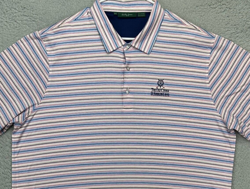 Bobby Jones Shirt Mens 2XL Blue Balance Stripes Casual Polo Short Sleeve Rugby