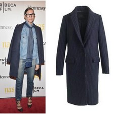 J. Crew Navy Blue Melton Wool Pinstriped Topcoat Jacket Women's Size 8