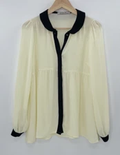 Chloe K Women’s Ivory Sheet Black Collared Blouse Size M Preppy Gothic Feminine