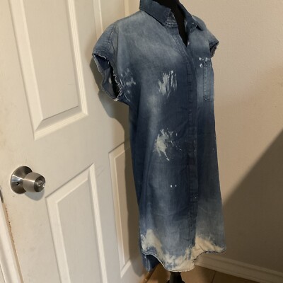 Nsf Bleached Distressed Denim Jean Washed Button Down Mid Dress Small  Collared | eBay