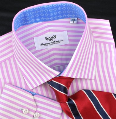 Pink Striped Business Dress Shirt Luxury Blue Diamond Bright Star Clearance  Sale | eBay