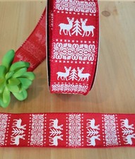 1.5 Inch 5 Yards Wired Christmas Ribbon Trees Reindeer Gift Bows Wreaths Bows