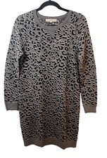 LOFT Sweater Dress Animal Print Gray & Black Size Medium Petite