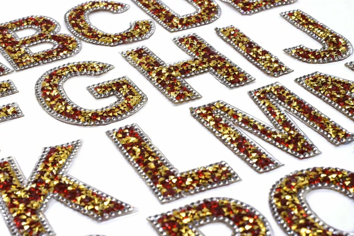 Patch Letters Red Gold Rhinestone 6.3cm Iron On Sew On Patches Appliqué