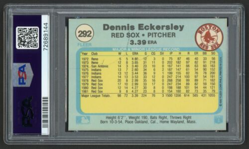 1982 FLEER DENNIS ECKERSLEY #292 ATHLETICS HOF ECK VINTAGE PSA 8 NEAR MINT-MINT - Picture 2 of 3