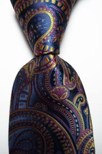 New Classic Paisley Red Gold Dark Blue JACQUARD WOVEN Silk Men's Tie Necktie