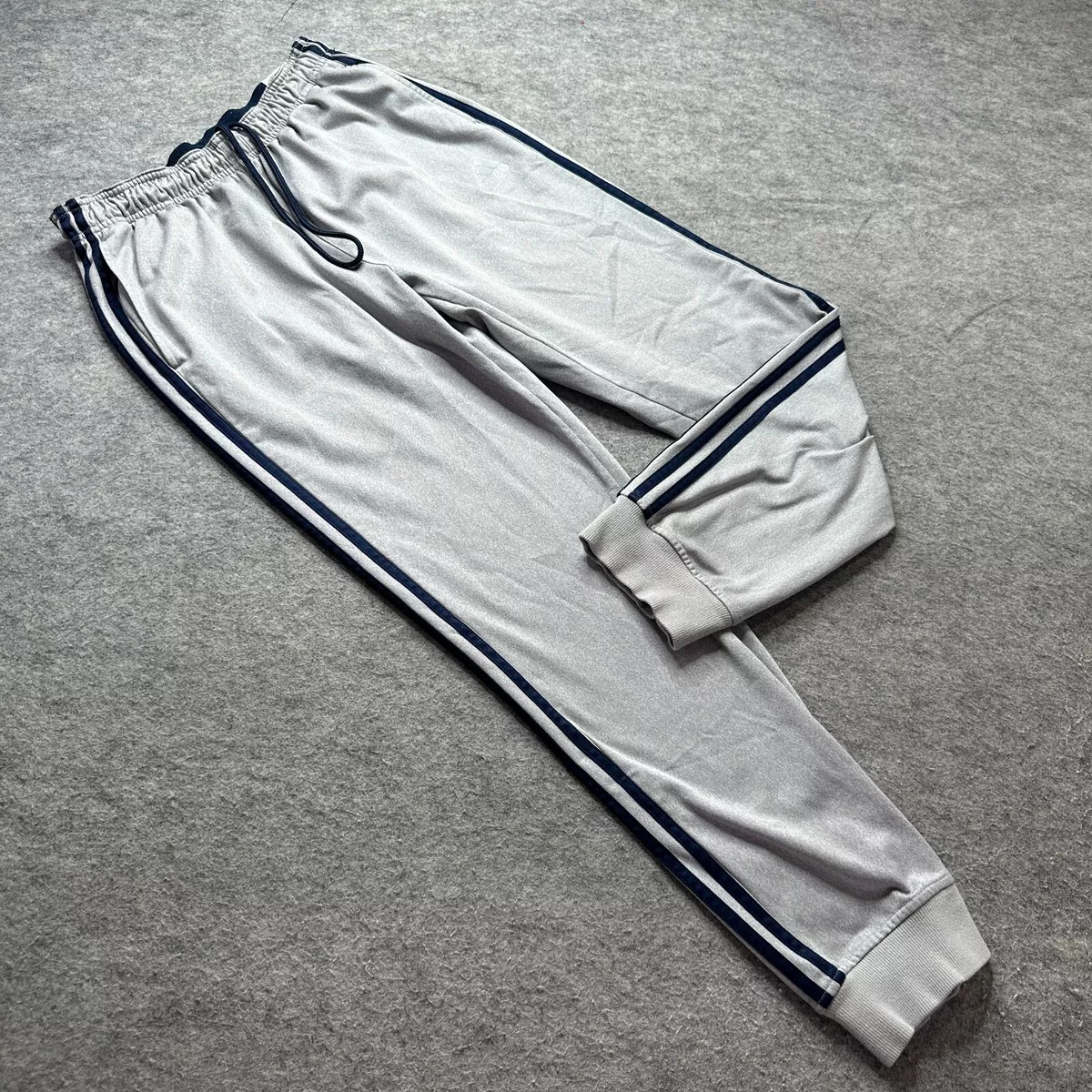 Adidas Joggers Men L Gray Blue Tapered Fleece Cuffed 30