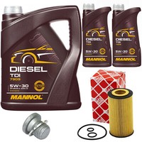 MotoröL Set Mannol 5W-30 7 Liter + ÖLfilter + Schraube FüR Mercedes E-Klasse Glk