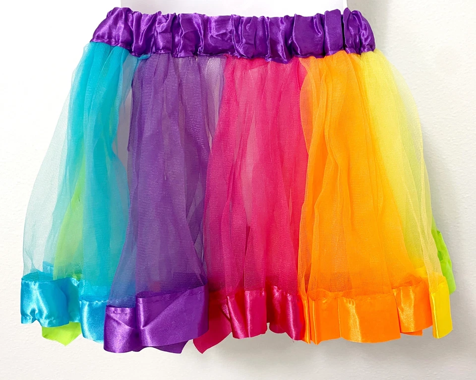 儿童弹性腰薄纱丝带亮彩虹裙 L 码 — 第 3/4 张图片