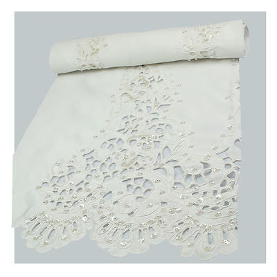 Unotrim 54'' Cording Beading Sequins Cut Outs Satin Scalloped Fabric Bridal By Yd