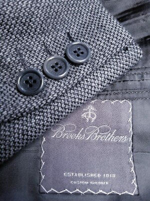 46S BROOKS BROTHERS Flannel Gray Check Full-Canvas Blazer Tweed Coat Jacket