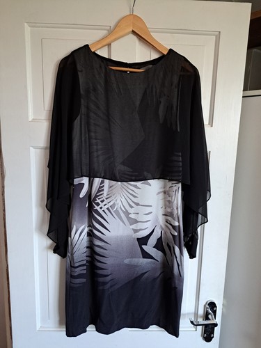 MINT VELVET Black Grey Leaf Patterned Overlay Dress Size 10 - Picture 2 of 8