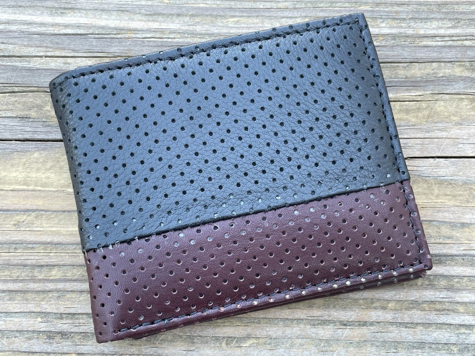 Handmade Genuine Leather Bi-Fold Wallet for Men in Black or Brown-image