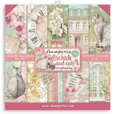 STAMPERIA-1 SET Scrapbooking Papier-doppelseitig-30,5cm-Orchids and Cats-SBBL81