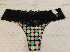 Flirtitude Women's Thong Panties Size MEDIUM Color Dots Cotton W Lace Band New