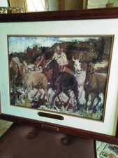 James L Colt Signed And Framed Western Painting "Wild Horse Roundup"