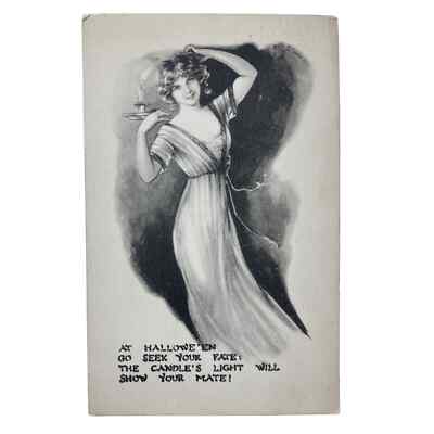 Halloween Postcard At Halloween Go Seek Your Fate 1911 May L Farini Candle Woman