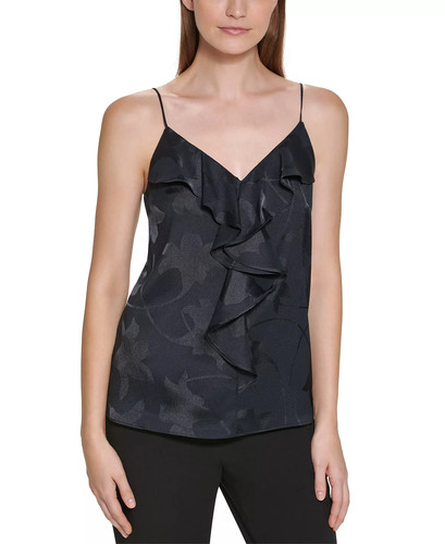 Calvin Klein Womens Small Jacquard Floral Strappy Camisole Navy Blue $59 113