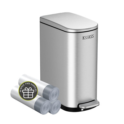 Bote de basura slim 2.6 gal, acero inoxidable, tapa de cierre suave, plateado