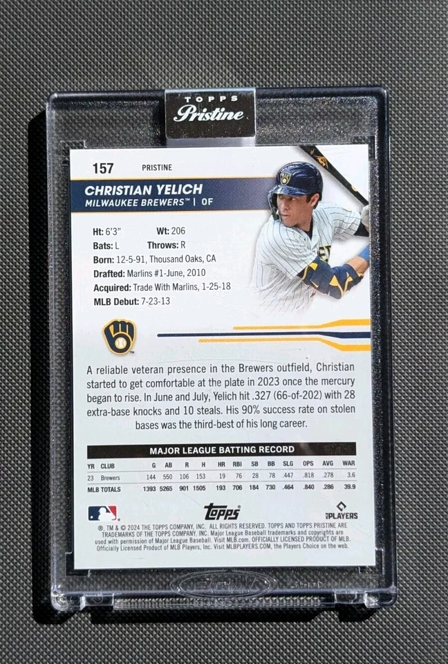 2024 Topps Pristine Baseball Blue/Gold Refractor Christian Yelich 50/75 - Image 2 of 3