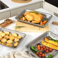 3 pcs Deep Roasting Pan- Stainless Steel  Premium Bakeware Oven Roaster Tray Tin