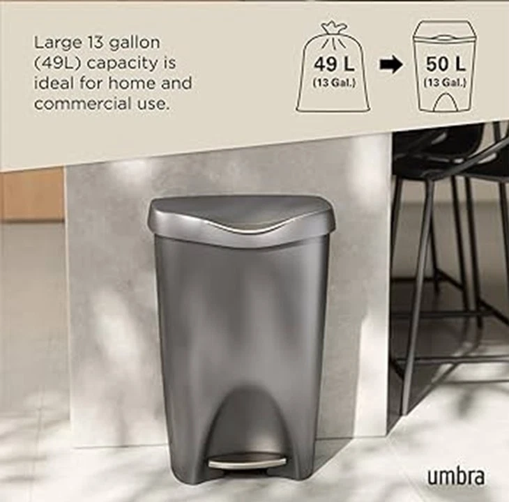 Cesta de basura 13 gal 25-1/2"" H x 17"" W x 13"" D plástico níquel, Umbra 084200-410 Foto 4 de 4