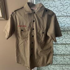 Boy Scout BSA UNIFORM SHIRT Men  s Medium Short Sleeve Tan D81