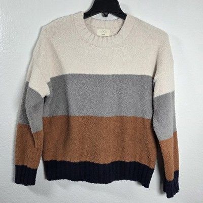 Thread & Supply Wmn's Sweater Large Colorblock Striped Fuzzy Knit Cozy Pullover