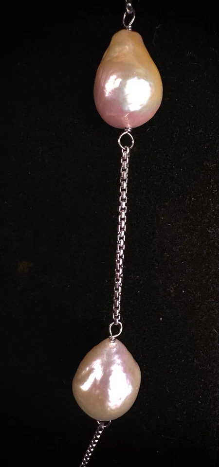 CADENA de plata de ley 925 con collar de perlas multicolor real Honora 28" nuevo en caja Foto 4 de 4