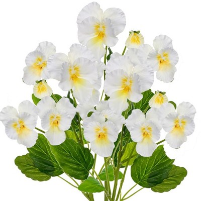 White Artificial Flowers 3 Pack Pansy Flowers Artificial Silk Flowers 18'' Rea...