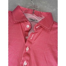Collars  Co Mens Medium Dress Collar Polo Shirt Red White Houndstooth Stretch