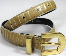 Vtg ROBINSON Genuine Snake Skin Belt Black Vinyl Lined 1980s Sz L Large 3/4 x 37