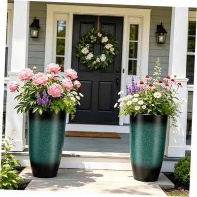 Autodaya 24'' Tall Planters Set of 2, High-Density PP Gradient Turquoise-24''h