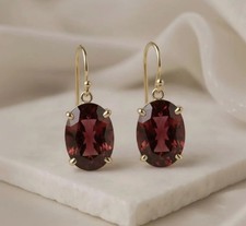 Natural Garnet Dangle Earrings Oval Cut Gold Plated 925 Silver Wedding Earring
