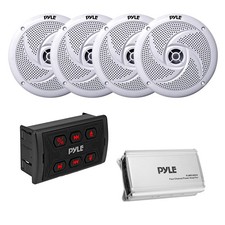 Pyle Marine Bluetooth Audio Receiver, Amplifier, 4x 8'' 320W White Boat Speakers