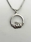 Vintage Sterling Silver Claddagh Pendant Necklace Hallmarked 40cm 6.1g Irish