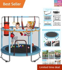 Deluxe 60  Kids Trampoline with Safety Net  Adjustable Bar - 440lbs Capacity